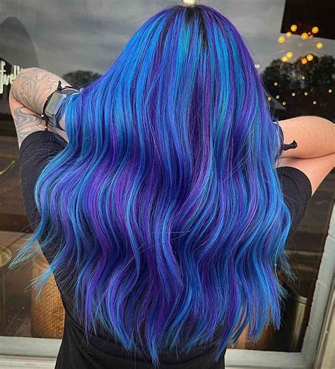 black hair with blue and purple|blue based purple hair dye.